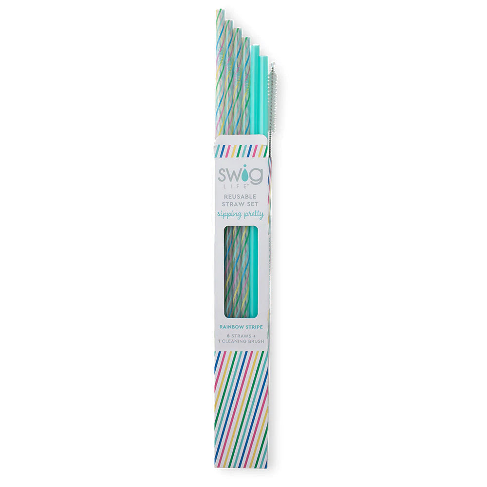 Rainbow + Aqua Reusable Straw Set - Swig Life