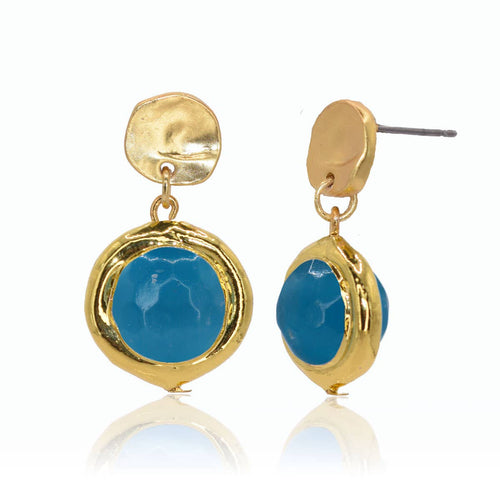 Playful colored beads dangle from simple studs, creating a vibrant and eye-catching pair of earrings.