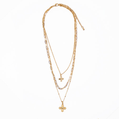 Layered necklace featuring the elegant Bethany Cross, adding sophistication to any outfit. Lead and nickel free.