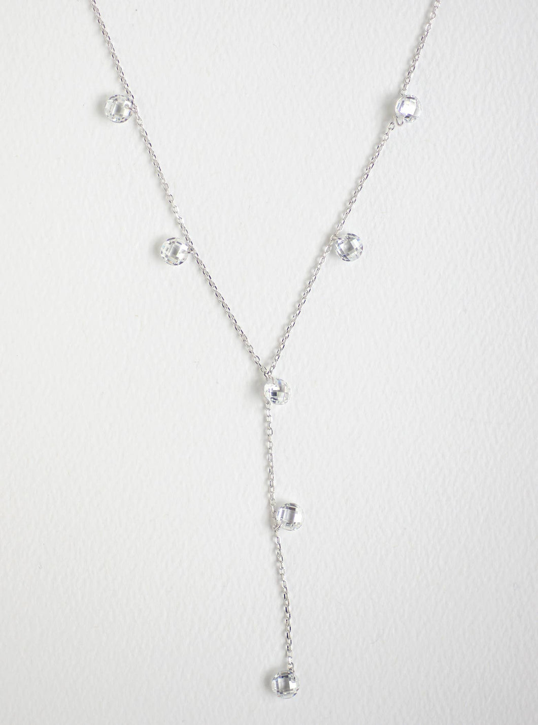 925 Silver CZ Droplet Y-Necklace by Felix Z Designs, featuring adjustable length and modern design for elegant versatility.
