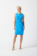 Load image into Gallery viewer, Transition effortlessly from day to evening with this sleeveless lux twill dress. Features crew neck, delicate waist ornament, sheath silhouette, and sleek back zipper.
