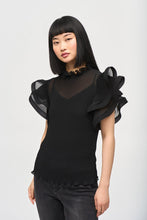 Load image into Gallery viewer, This delicate top showcases chiffon ruffles at the collar and sleeves, paired with a knit camisole for a romantic touch.
