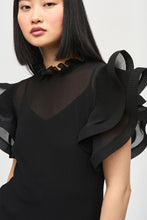 Load image into Gallery viewer, A feminine top with chiffon ruffles at the collar and sleeves, featuring a knit camisole for a soft, romantic look.
