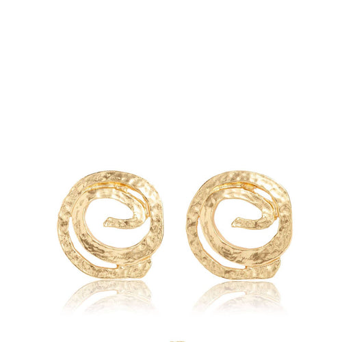 Unique swirl stud earrings, free-formed and hammered, ideal for adding flair to everyday office attire without being boring.
