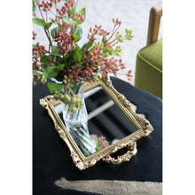 Load image into Gallery viewer, Luxurious tray with ornate frame and gleaming gold finish, perfect for modern use.
