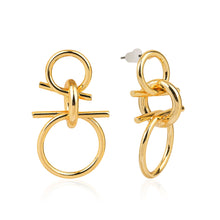 Load image into Gallery viewer, Golden Knot Earrings by Chakarr Jewelry, handcrafted from hypoallergenic stainless steel, blending comfort with timeless elegance.
