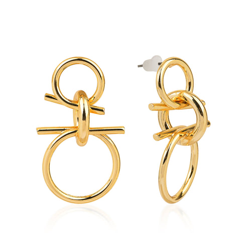 Golden Knot Earrings by Chakarr Jewelry, handcrafted from hypoallergenic stainless steel, blending comfort with timeless elegance.