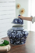 Load image into Gallery viewer, Aline Ginger Jar: A timeless grandeur with bold blue and white contrast, elegant flourishes, and a large size. Perfect for traditional or garden-themed spaces.
