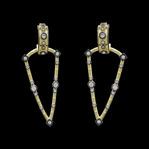 Luxurious gold earrings featuring exquisite black diamonds, perfect for adding a touch of glamour to any outfit.