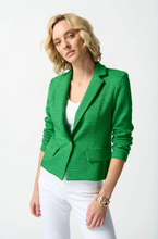 Load image into Gallery viewer, A chic bouclé blazer featuring a notched collar, tailored boxy silhouette, long sleeves, and a single button closure for elegance.
