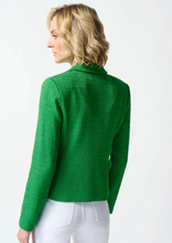 Load image into Gallery viewer, Elegant bouclé blazer with a notched collar, tailored boxy shape, long sleeves, and a single button for a sophisticated appearance.


