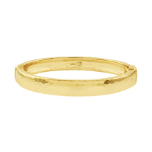 Load image into Gallery viewer, Hammered gold bangle bracelet, Cleopatra Oval Hinged Bangle with thin band, S/M size.
