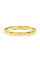 Load image into Gallery viewer, Thin band gold bangle bracelet, Cleopatra Oval Hinged Bangle in Hammered Gold, S/M.
