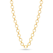 Load image into Gallery viewer, The Cleopatra Small Link Necklace in Hammered Gold, characterized by a minimalist design with a distinctive large link.
