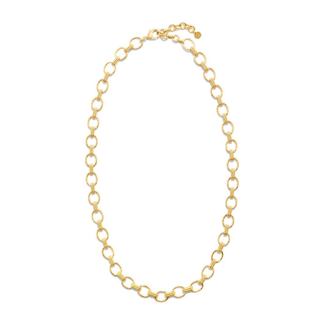 A simple gold chain necklace featuring a large link, titled Cleopatra Small Link Necklace in Hammered Gold.