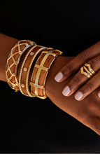 Load image into Gallery viewer, Elegant Berry Small Hinged Cuff in Teak with gold and brown bead accents.
