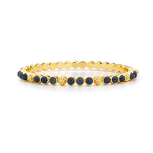 Load image into Gallery viewer, Gold and blue stone bracelet with Berry Gem Petite Hinged Bangle - Blue Labradorite.
