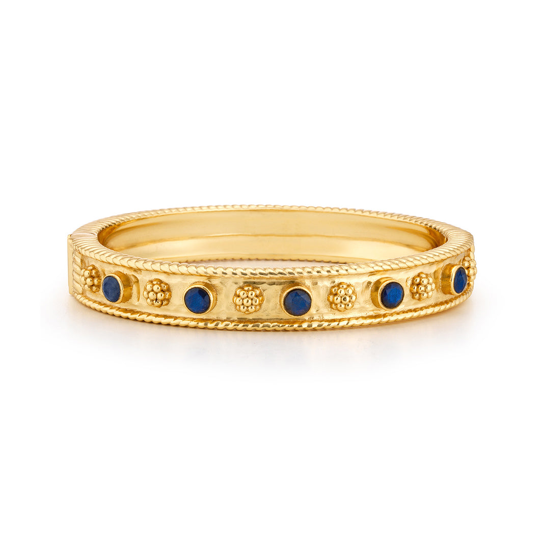 Stunning sapphire-studded yellow gold band, Berry Gem Classic Hinged Bangle - Blue Labradorite.