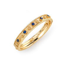 Load image into Gallery viewer, A yellow gold band featuring sapphires, exemplifying the sophistication of the Berry Gem Classic Hinged Bangle.
