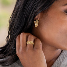 Load image into Gallery viewer, Gold hoop earrings with intricate floral designs, Berry Vine Small Hoop Earrings - Gold.
