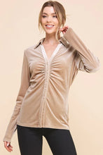 Load image into Gallery viewer, tan Ruched velvet top

