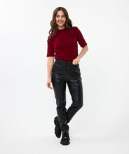 Load image into Gallery viewer, Shiny fine velour top with pleated sides, offering an elegant and fitted design.
