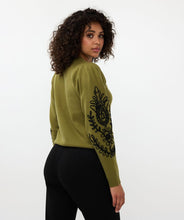 Load image into Gallery viewer, Comfortable puff-sleeve sweater featuring exquisite stitched detail, crafted from durable anti-pilling acrylic for longevity.
