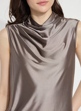 Load image into Gallery viewer, Silky satin Irina Satin Jersey Turtleneck Top in Ash by Lysse.
