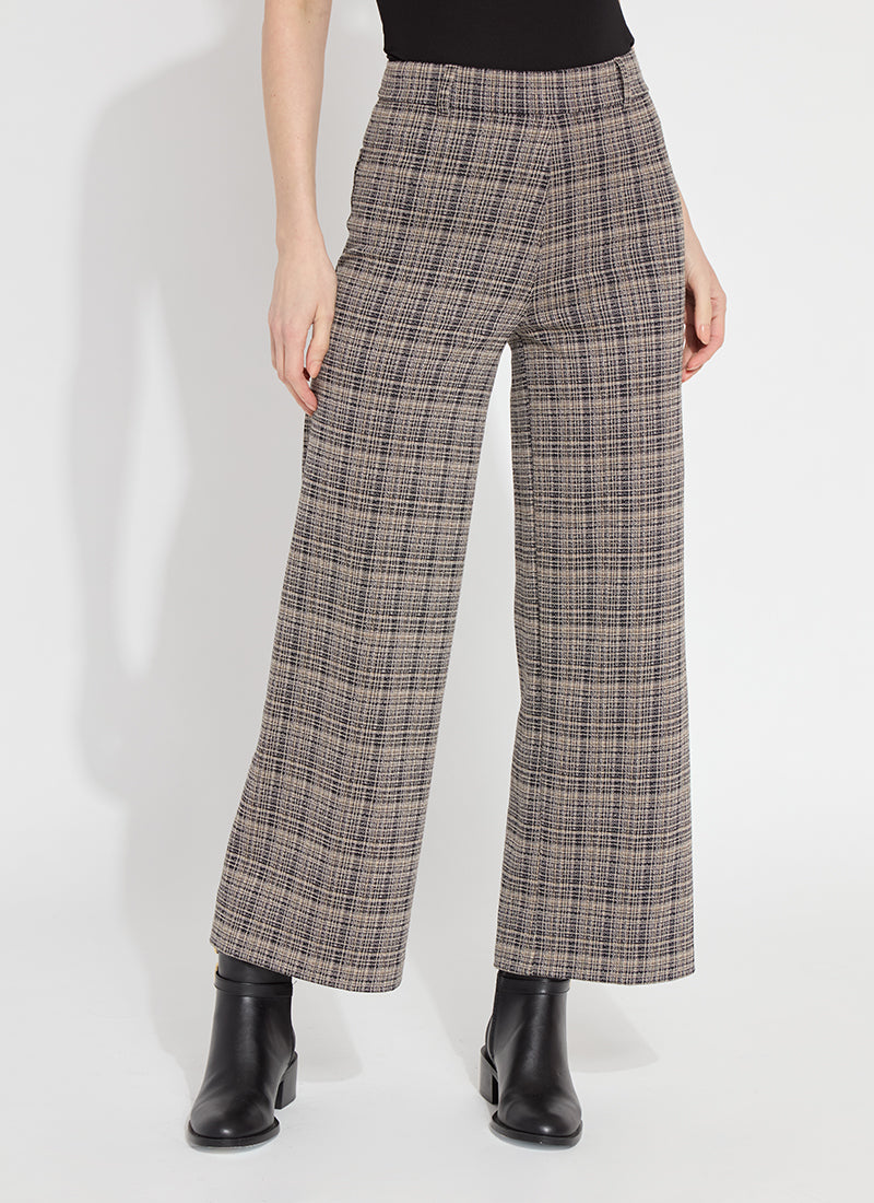 Plaid fabric cropped trousers, Erin Hi Waist Wide Leg Ponte Jacquard - Lysse.