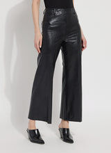 Load image into Gallery viewer, Hi Waist Vegan Leather Wide Leg pant in 4-way stretch Textured Vegan Leather with concealed waistband, beltloops, and patch pockets.
