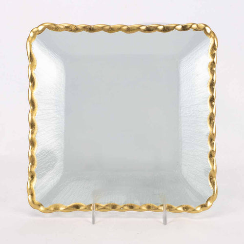 Latouche Square Serving Tray with elegant gold trim and intricate floral design.