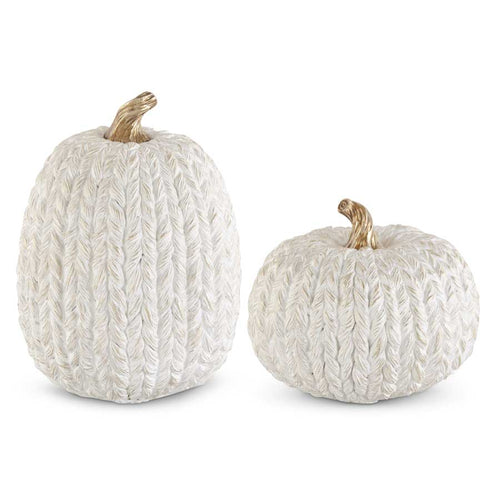 White & Gold Resin Braided Pumpkin: A stunning decorative pumpkin made of white and gold resin with intricate braided details.