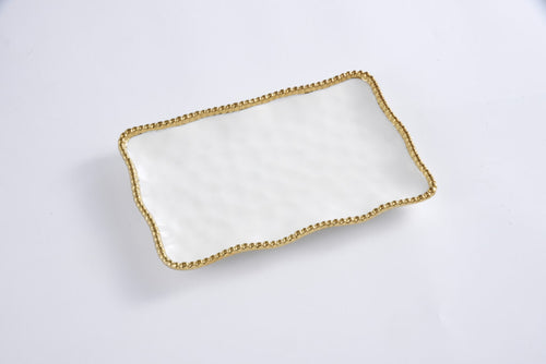 Pampa Bay white and gold small serving platter, perfect for serving appetizers or desserts.