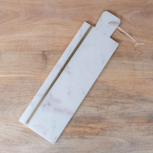 Sleek Venice Marble Serving Board with gold accent line and top handle.